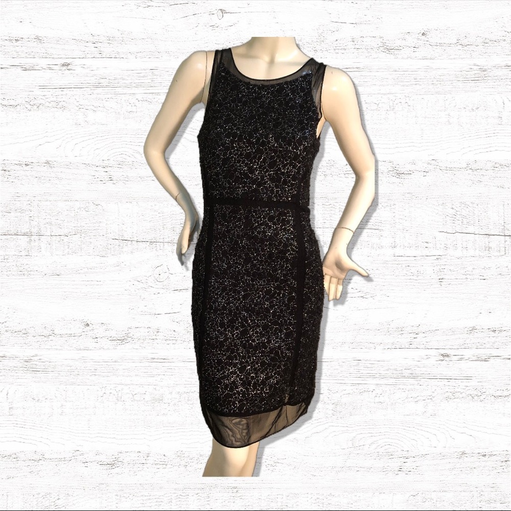 Joseph Ribkoff Black Dress with silver sparkle & black sequins. Size 0/S